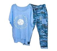 Femme Ensemble de Survêtement Coton et Lin Printemps Chic Chemisier + Pantalon de Joggings Tenue de Sport Décontracté Streetwear Manches Chauve-Souris Camouflage Respirant Set Outfit