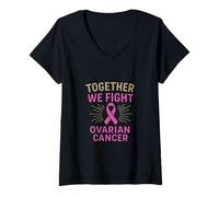 Femme Ensemble, Nous luttons Contre Le Cancer de l'ovaire T-Shirt avec Col en V