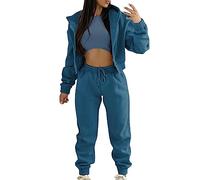 Femme Ensemble Sport 2 Pièces - Mode Survêtement Sportswear Sweatshirt Pantalon de Sport Pantalon et Sweat à Capuche Coton Rayé Ensemble Loungewear Tenue pour Fitness Jogging