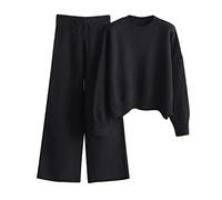 Femme Ensemble Tricoté Hiver Chaud Sportswear Pull À Col Montant + Pantalon Élégante Décontractée Survêtement Tendance Jogging 2 Pièces