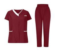 Femme Ensemble Uniformes Blouse Uniforme MéDical Col en V Haut Et Pantalon Tenue Aide Soignante Professionnelle VêTement