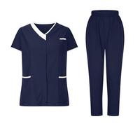Femme Ensemble Uniformes Blouse Uniforme MéDical Col en V Haut Et Pantalon Tenue Aide Soignante Professionnelle VêTement