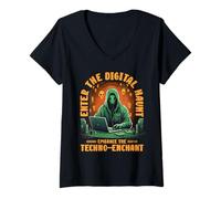 Femme Enter The Digital Haunt Embrace The Techno-Enchant Halloween T-Shirt avec Col en V