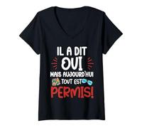 Femme Enterrement de vie de garçon cadeau futur marié humour evg T-Shirt avec Col en V