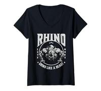 Femme Entraînement de Motivation avec Rhino Grind Like a Beast Pushup Gym T-Shirt avec Col en V