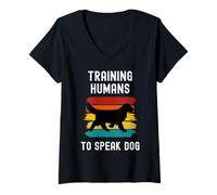 Femme Entraînement des Humains à Parler Chiens dresseurs Chiens obéissance Chiens T-Shirt avec Col en V