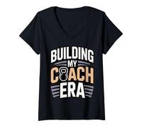 Femme Entraîneur Physique Building My Coach Era T-Shirt avec Col en V