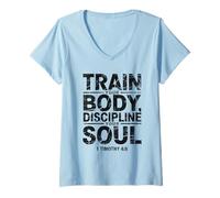 Femme Entraînez Votre Corps Discipline Votre âme Amant chrétien de Gym T-Shirt avec Col en V