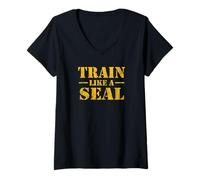 Femme Entraînez-Vous comme Un Fit Seal - Design inspiré de l'endurance Fitness T-Shirt avec Col en V