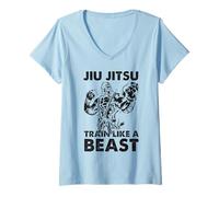 Femme Entraînez-Vous comme Une bête BJJ Grappling MMA Gorilla Jiu Jitsu T-Shirt avec Col en V