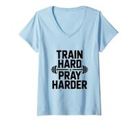 Femme Entraînez-Vous, priez Plus durement, Motivation, Gym et Fitness T-Shirt avec Col en V