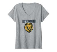 Femme Entrepreneur comme Un Lion - Streetwear Animal T-Shirt avec Col en V