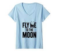 Femme Envole-Moi vers la Lune | Espace rétro Vintage T-Shirt avec Col en V