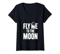 Femme Envole-Moi vers la Lune | Espace rétro Vintage T-Shirt avec Col en V