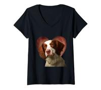 Femme Epagneul Breton Saint-Valentin - Epagneul Breton T-Shirt avec Col en V