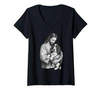 Femme Épagneul Springer Anglais et Jésus Foi chrétienne Amoureux des Chiens T-Shirt avec Col en V