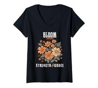 Femme Épanouissez-vous avec force et grâce | Donnez du pouvoir à votre fille T-Shirt avec Col en V