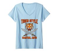 Femme Épée d'arts Martiaux Chinois Style Tigre Kung Fu Dao T-Shirt avec Col en V