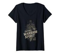 Femme Épée de Chevalier médiéval fidèle Esprit Guerrier Patriotique T-Shirt avec Col en V
