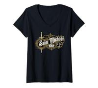 Femme Épée de Saint Michel Archange Ange Catholique Guerrier T-Shirt avec Col en V