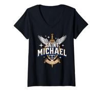 Femme Épée de Saint Michel Archange Ange Catholique Guerrier T-Shirt avec Col en V
