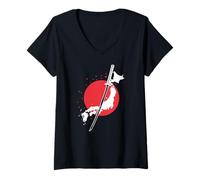 Femme Épée du Japon avec Contour de Carte T-Shirt avec Col en V