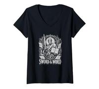 Femme Épée du Mot Guerrier biblique chrétien T-Shirt avec Col en V