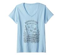 Femme Épée et Livres du Club de Lecture romantiques T-Shirt avec Col en V
