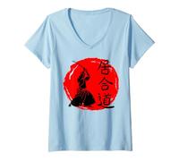 Femme Épée japonaise Laido Arts Martiaux Fighters Kanji Art T-Shirt avec Col en V