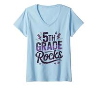 Femme Epic 5th Grade Rocks First Day Music Teacher Squad Lot de Bricolage T-Shirt avec Col en V