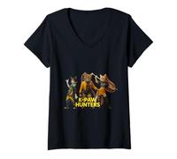 Femme Epic Cat Warriors Parodie Retro Synthwave Esthétique T-Shirt avec Col en V