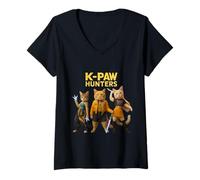 Femme Epic Cat Warriors Parodie Retro Synthwave Esthétique T-Shirt avec Col en V