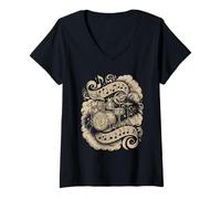 Femme Epic Drums Surrounded by Musical Notes Swirl T-Shirt avec Col en V