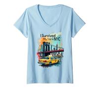 Femme Epic I Survive My Trip to NYC Skylines New York City T-Shirt avec Col en V