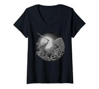 Femme Epic Knight Figurine Dragon Combattant détaillée gravée au Clair de Lune T-Shirt avec Col en V