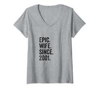 Femme Epic Wife Since 2001 | 25 Anniversaire Mariage 25 Ans T-Shirt avec Col en V