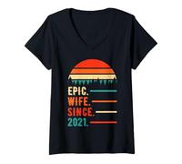 Femme Epic Wife Since 2021 5 Years Women 5th Wedding Anniversary T-Shirt avec Col en V