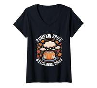 Femme Épices de citrouille et effroi existentiel Halloween T-Shirt avec Col en V