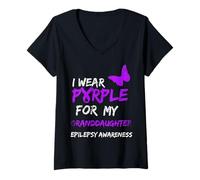 Femme Epilepsy I Wear Purple for My Granddaughter Ribbon T-Shirt avec Col en V
