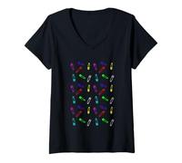 Femme Épingles à nourrice colorées T-Shirt avec Col en V