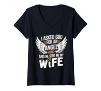Femme Épouse J'Ai demandé Un Ange à Dieu et il m'a envoyé ma Femme T-Shirt avec Col en V