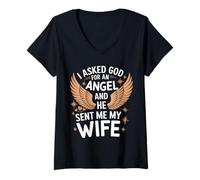 Femme Épouse J'Ai demandé Un Ange à Dieu et il m'a envoyé ma Femme T-Shirt avec Col en V