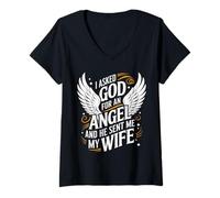 Femme Épouse J'Ai demandé Un Ange à Dieu et il m'a envoyé ma Femme T-Shirt avec Col en V