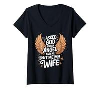 Femme Épouse J'Ai demandé Un Ange à Dieu et il m'a envoyé ma Femme T-Shirt avec Col en V