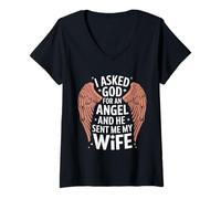 Femme Épouse J'Ai demandé Un Ange à Dieu et il m'a envoyé ma Femme T-Shirt avec Col en V