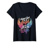 Femme Épouse J'Ai demandé Un Ange à Dieu et il m'a envoyé ma Femme T-Shirt avec Col en V