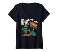 Femme Equality Hurts No One Funny Alien LGBTQ Pride Month Rainbow T-Shirt avec Col en V