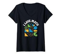 Femme Équation des formes géométriques I Love Math T-Shirt avec Col en V