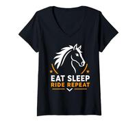 Femme Equestrian Horse Riding Lover Eat Sleep Ride Repeat T-Shirt avec Col en V