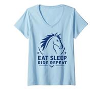 Femme Equestrian Horse Riding Lover Eat Sleep Ride Repeat T-Shirt avec Col en V